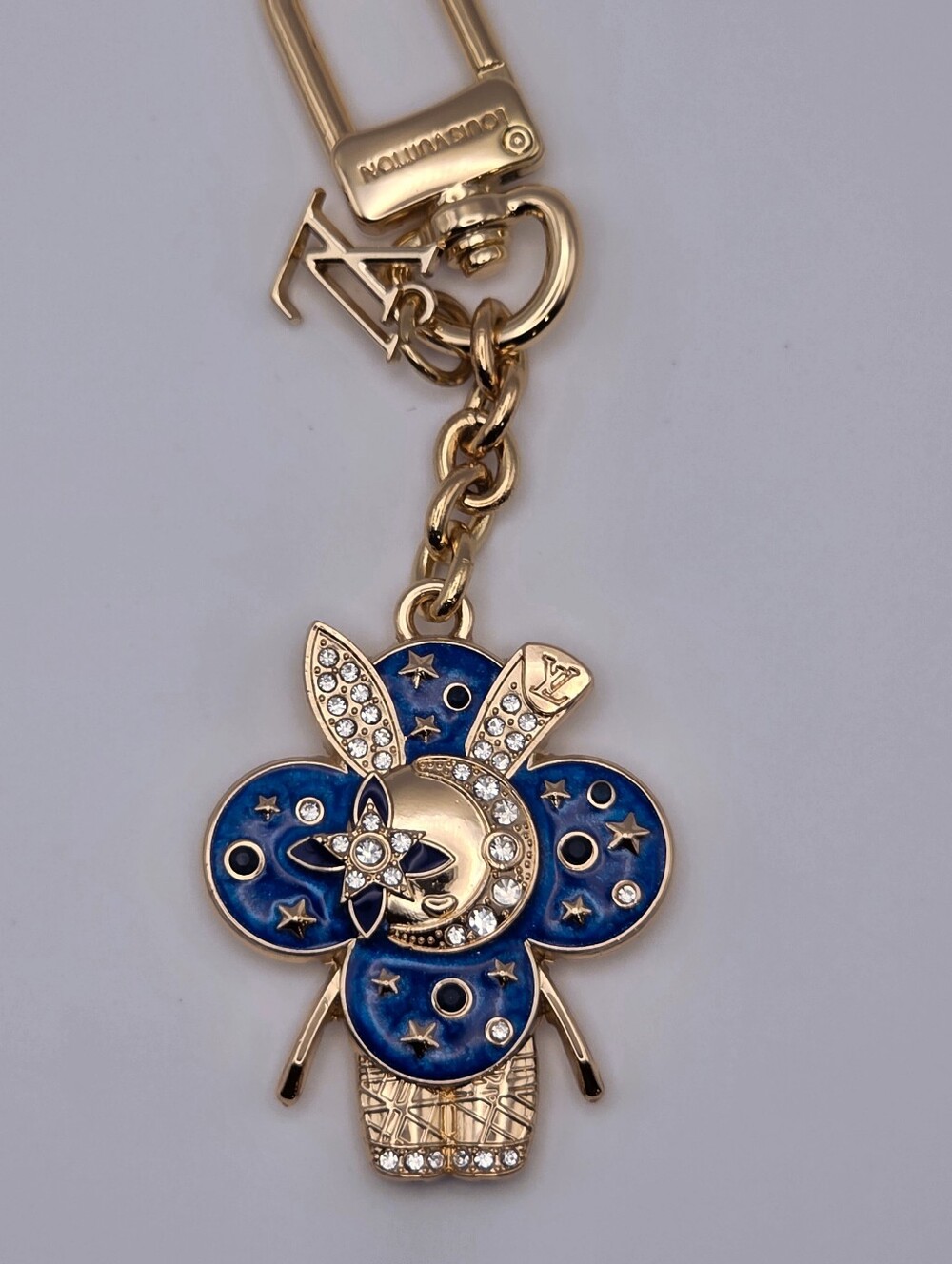 Chinese Zodiac Rabbit Gold and Blue Crystal Key Charm